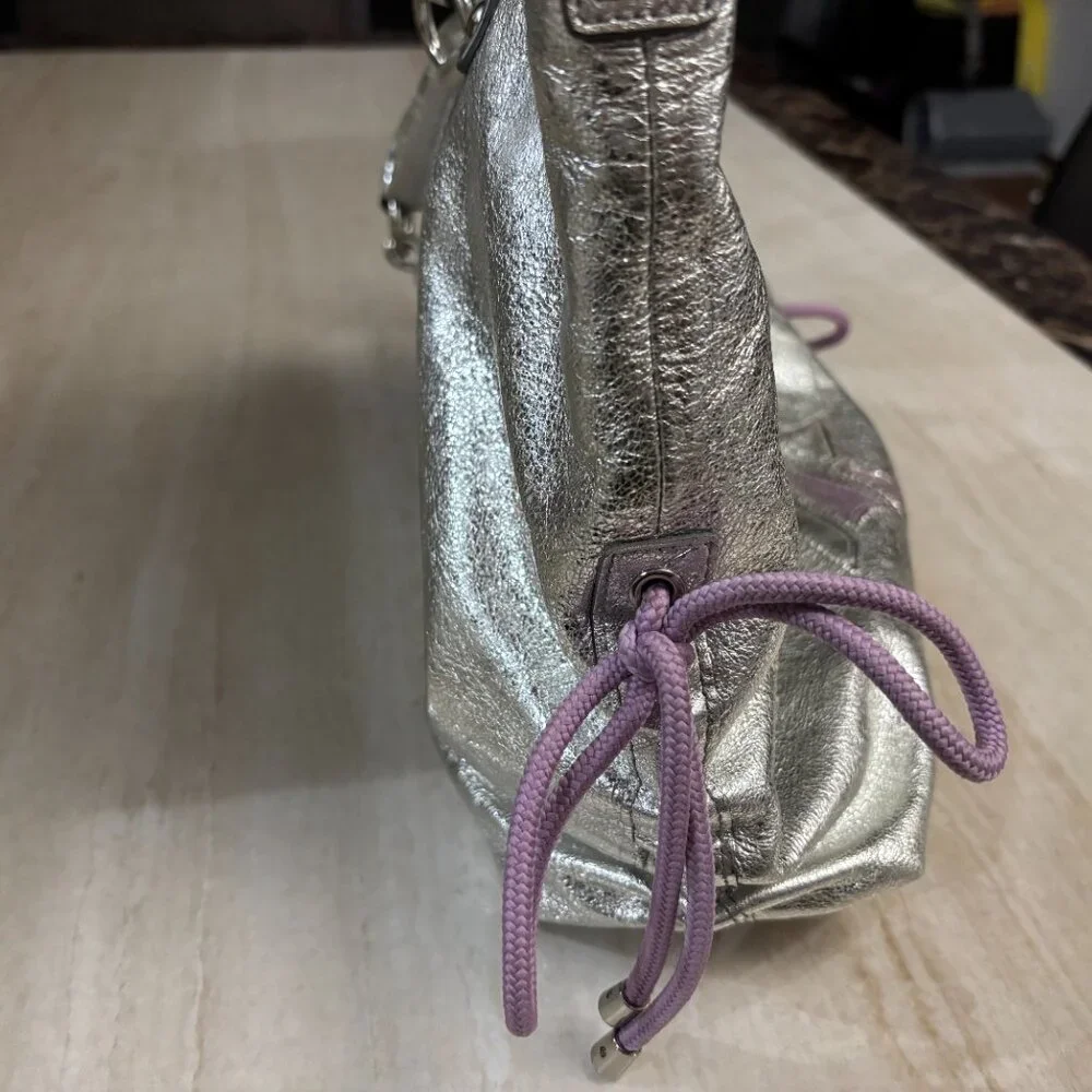 Coach Poppy Metallic Silver Leather Star Appliqué Tote Bag Purple Y2K - Picture 6 of 10